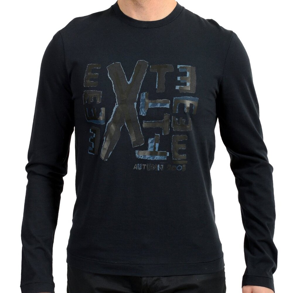 Exte Men's Navy Blue Logo Print Long Sleeve T-Shirt US M IT 50